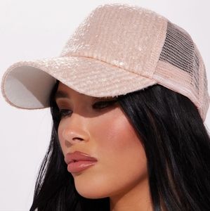 bedazzled trucker hat | champagne pink